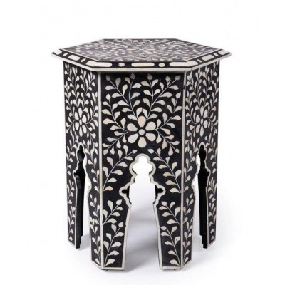 Bone inlay floral pattern Indian Handmade Bohemian Style Side Table