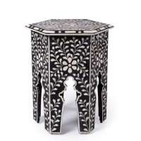 Bone inlay floral pattern Indian Handmade Bohemian Style Side Table